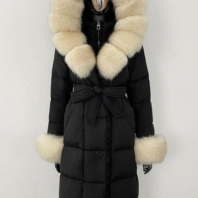 Jessica Bara Fesara Hooded Fur Belted Long Coat