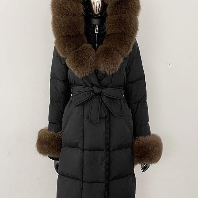 Jessica Bara Fesara Hooded Fur Belted Long Coat