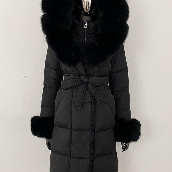 Jessica Bara Fesara Hooded Fur Belted Long Coat
