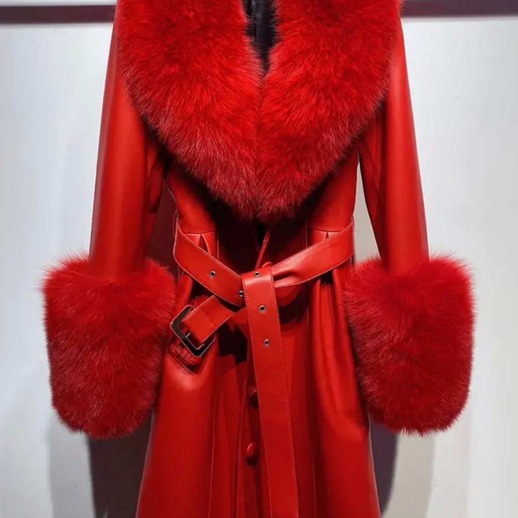 Jessica Bara Franny Leather Fur Long Coat