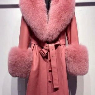 Jessica Bara Franny Leather Fur Long Coat