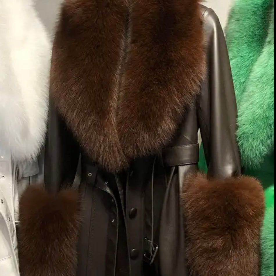 Jessica Bara Franny Leather Fur Long Coat