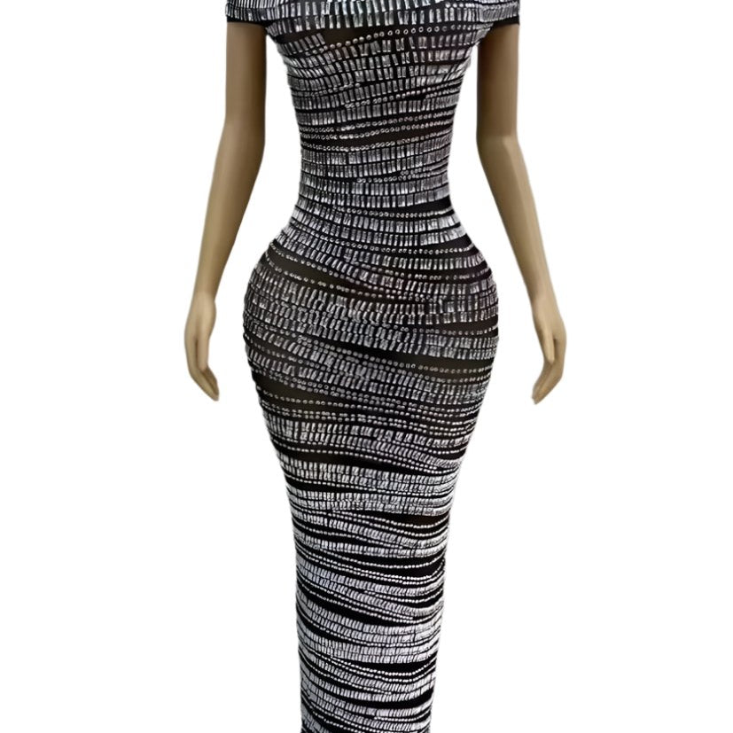 Jessica Bara Gabbie Sequin Off The Shoulder Maxi Dress