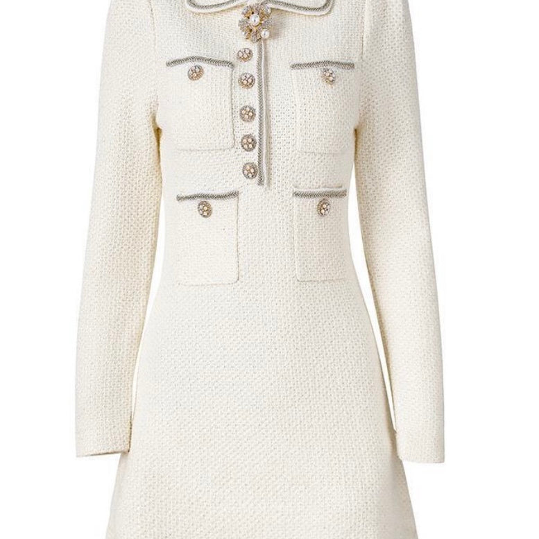 Jessica Bara Galena Long Sleeve Knit Embellished Button Mini Dress