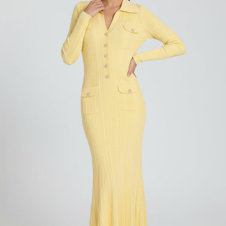 Jessica Bara Gannel Long Sleeve Collared Maxi Dress