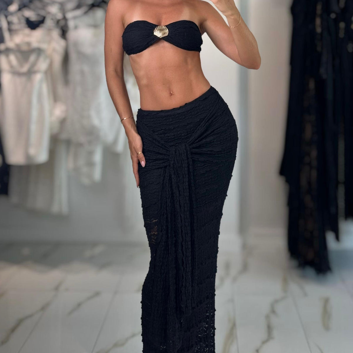 Jessica Bara Hamper Bra Top and Maxi Skirt Two Piece Set