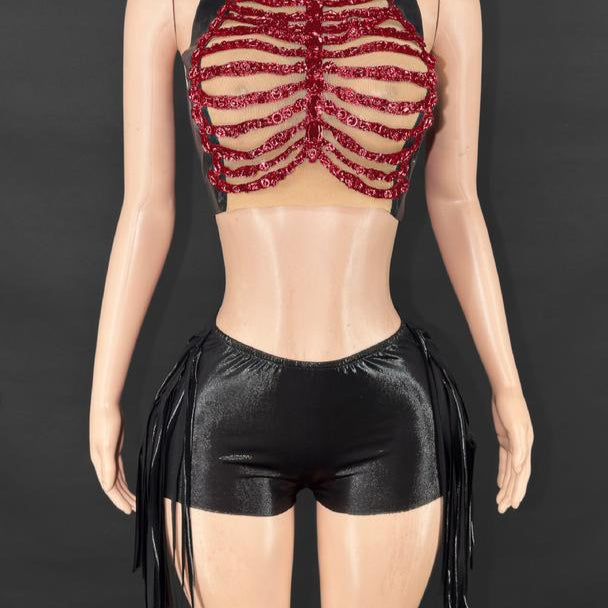 Jessica Bara Jaquie Crystal High Neck Halter Top and Short Two Piece Set