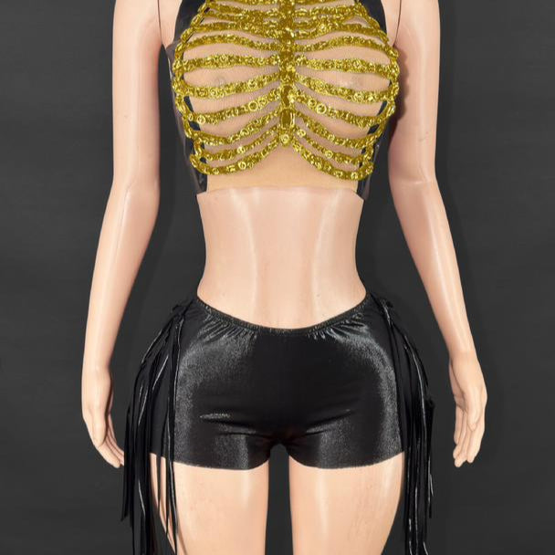 Jessica Bara Jaquie Crystal High Neck Halter Top and Short Two Piece Set