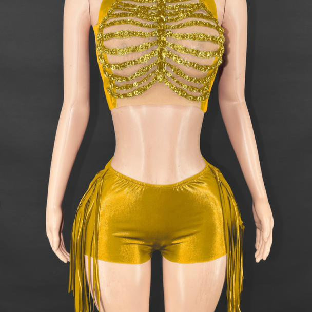 Jessica Bara Jaquie Crystal High Neck Halter Top and Short Two Piece Set