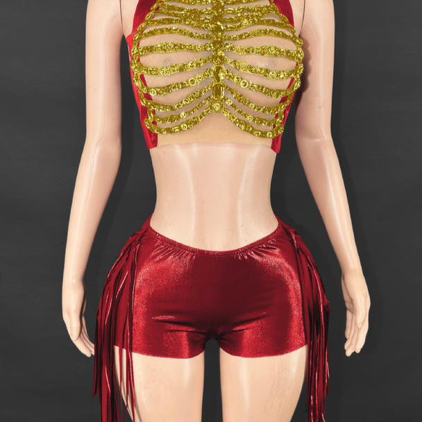 Jessica Bara Jaquie Crystal High Neck Halter Top and Short Two Piece Set