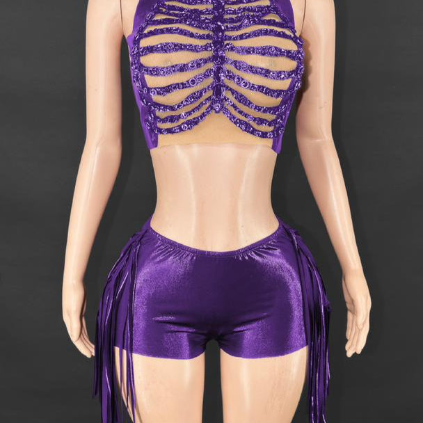 Jessica Bara Jaquie Crystal High Neck Halter Top and Short Two Piece Set