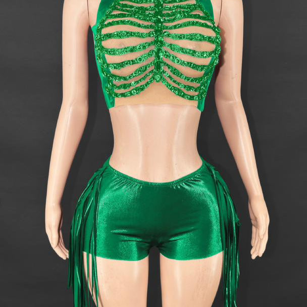 Jessica Bara Jaquie Crystal High Neck Halter Top and Short Two Piece Set