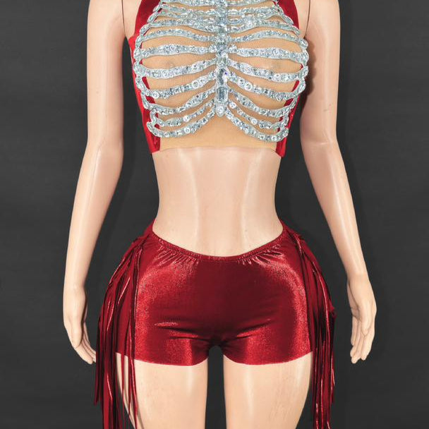 Jessica Bara Jaquie Crystal High Neck Halter Top and Short Two Piece Set