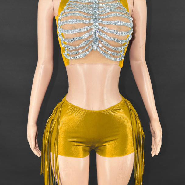 Jessica Bara Jaquie Crystal High Neck Halter Top and Short Two Piece Set