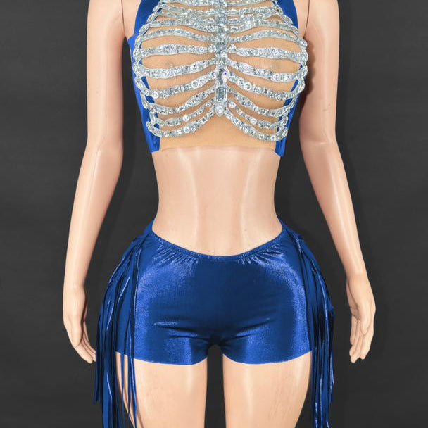 Jessica Bara Jaquie Crystal High Neck Halter Top and Short Two Piece Set