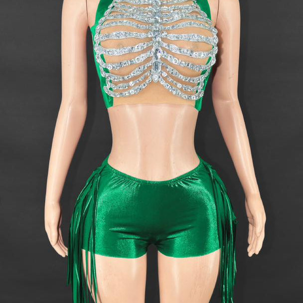 Jessica Bara Jaquie Crystal High Neck Halter Top and Short Two Piece Set