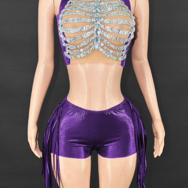 Jessica Bara Jaquie Crystal High Neck Halter Top and Short Two Piece Set