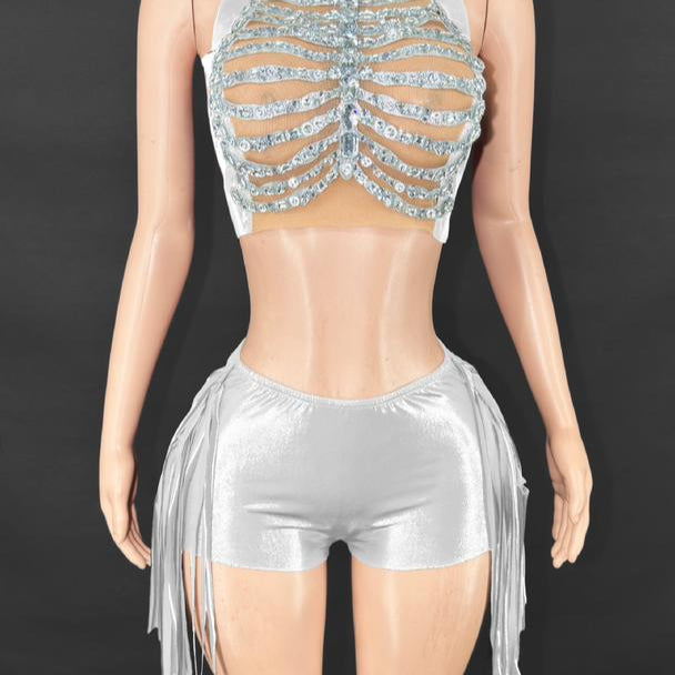 Jessica Bara Jaquie Crystal High Neck Halter Top and Short Two Piece Set