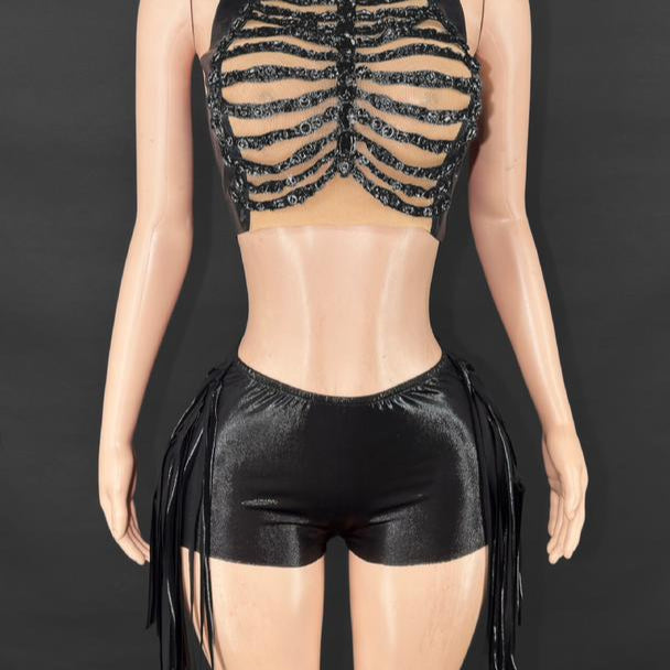Jessica Bara Jaquie Crystal High Neck Halter Top and Short Two Piece Set