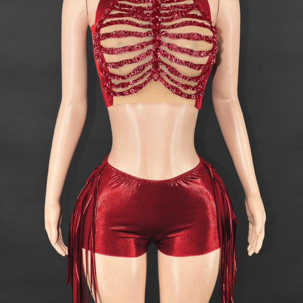 Jessica Bara Jaquie Crystal High Neck Halter Top and Short Two Piece Set