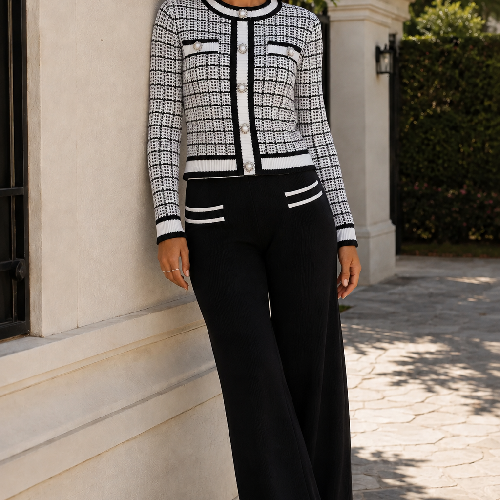 Jessica Bara Jerise Knit Long Sleeve Top and Pants Two Piece Set