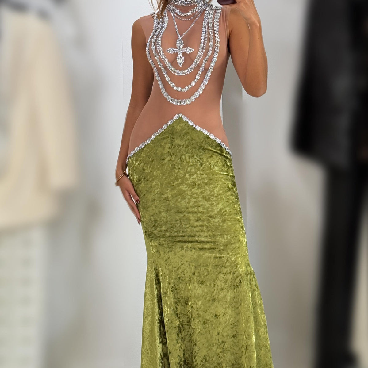 Jessica Bara Jomi Crystal Velvet Gown