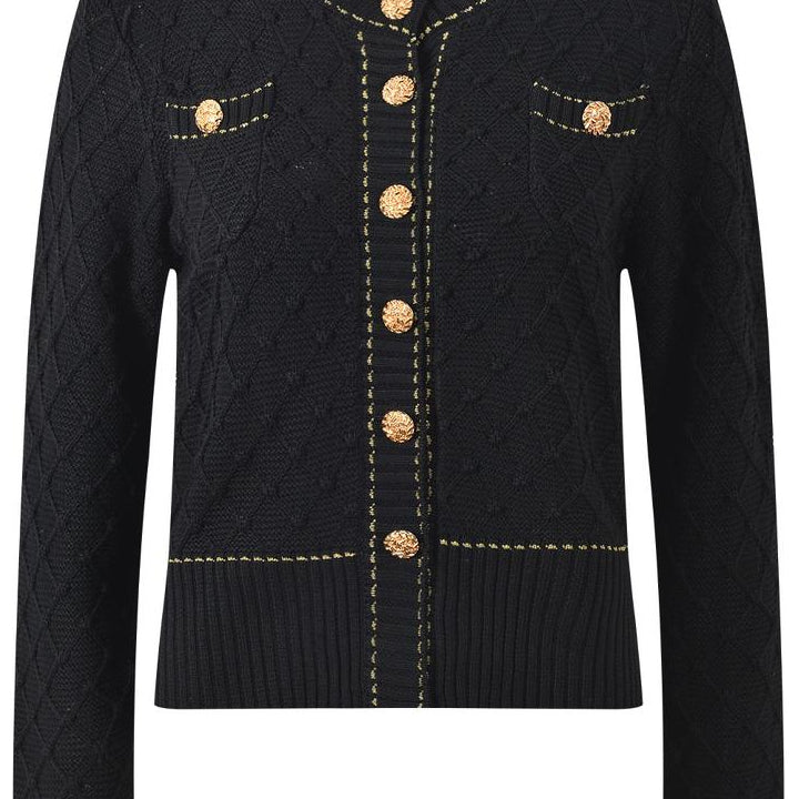 Jessica Bara Kaser Gold Button Knit Cardigan