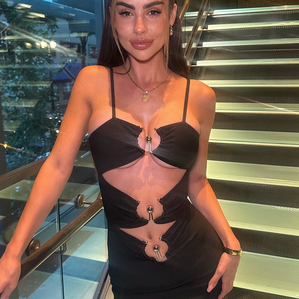 Jessica Bara Kassie Bandage Mini Dress with Gold Hardware
