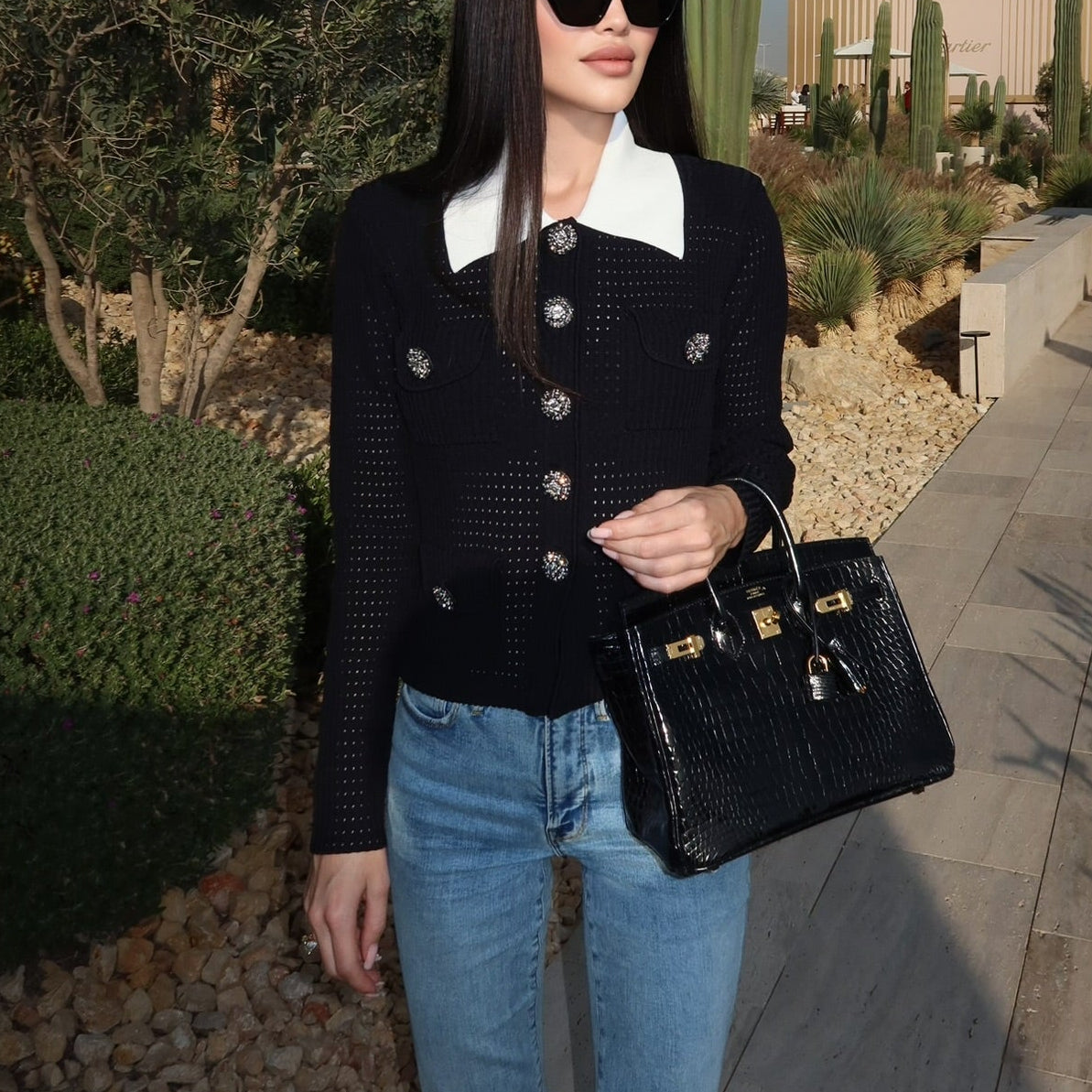 Jessica Bara Katmeza Knit Collared Long Sleeve Top
