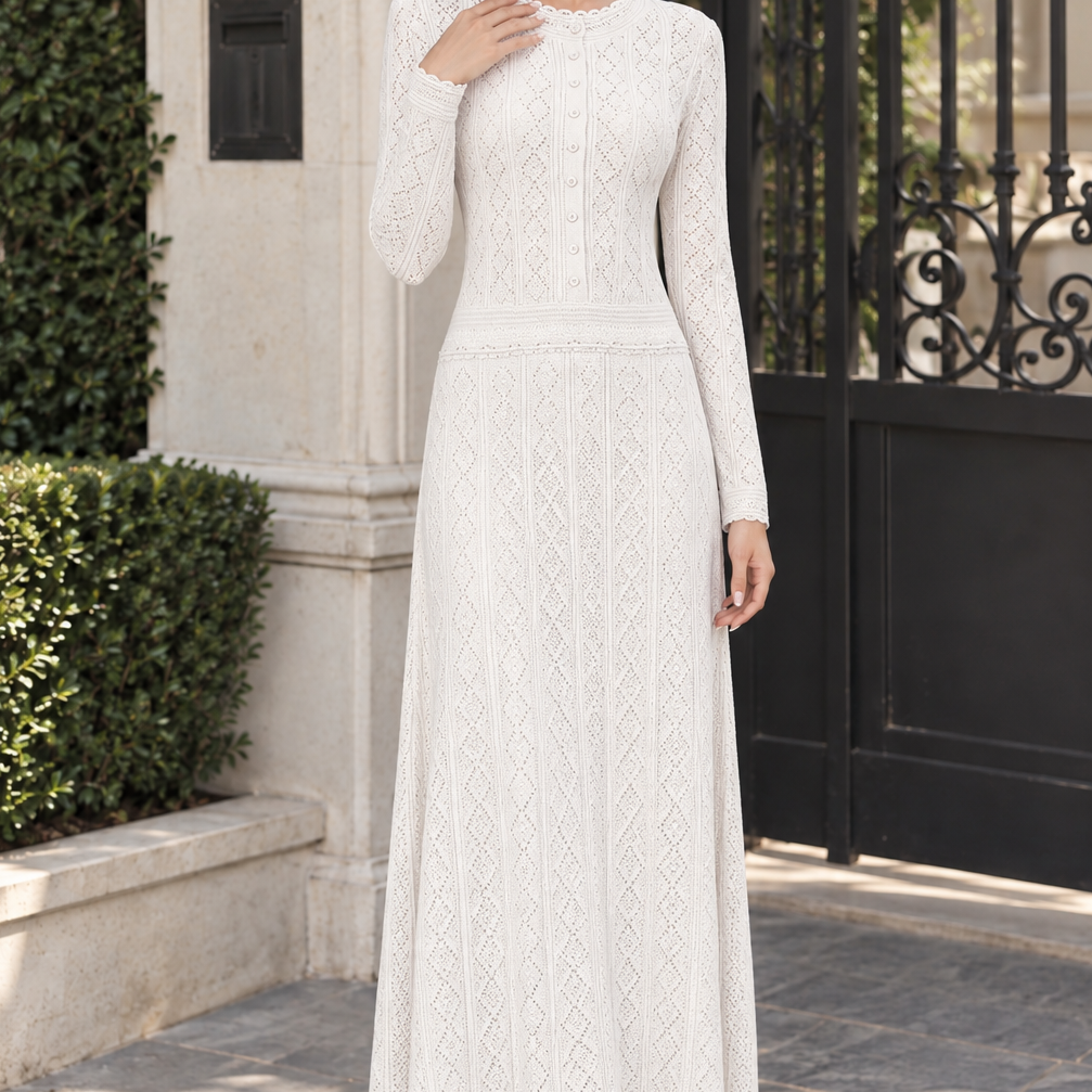 Jessica Bara Kellie Knit Button Long Sleeve Maxi Dress