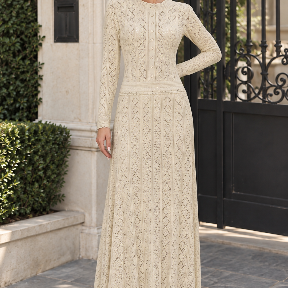 Jessica Bara Kellie Knit Button Long Sleeve Maxi Dress
