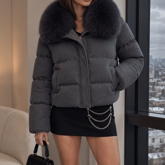 Jessica Bara Lumi Fur Collared Jacket