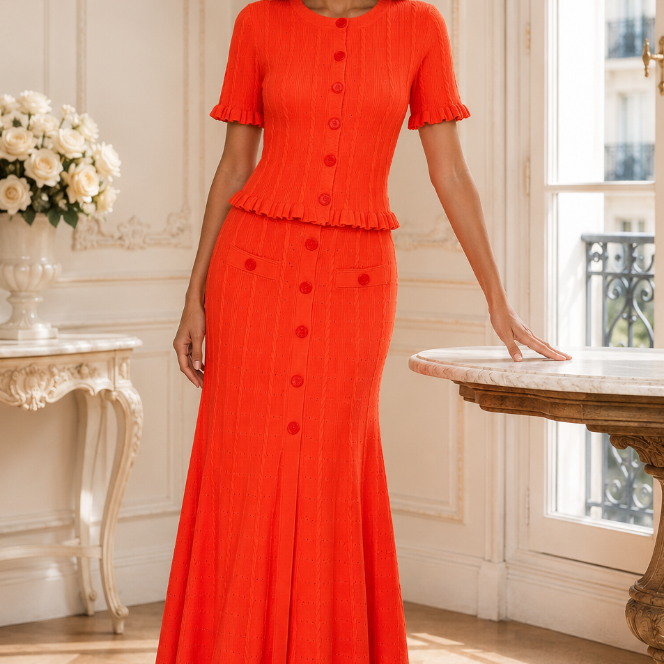 Jessica Bara Marcella Ribbed Knit Top and Maxi Skirt Two Piece Set