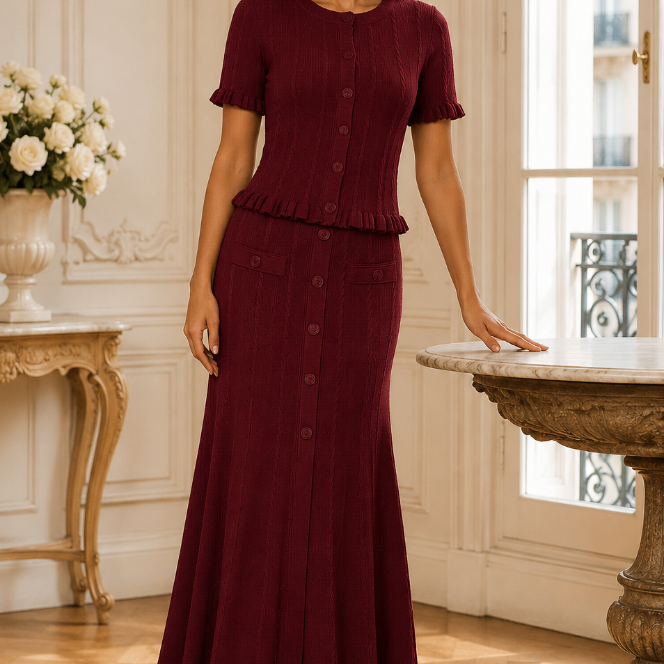 Jessica Bara Marcella Ribbed Knit Top and Maxi Skirt Two Piece Set