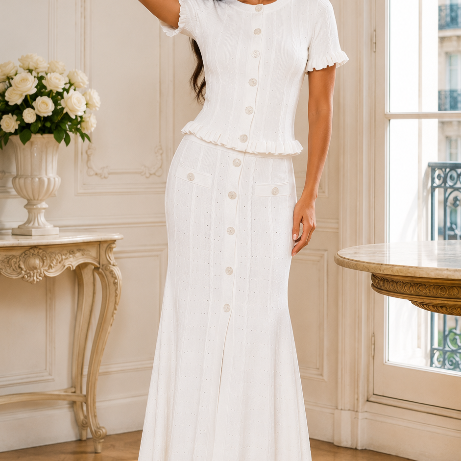 Jessica Bara Marcella Ribbed Knit Top and Maxi Skirt Two Piece Set