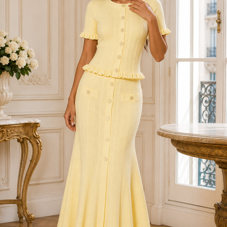 Jessica Bara Marcella Ribbed Knit Top and Maxi Skirt Two Piece Set
