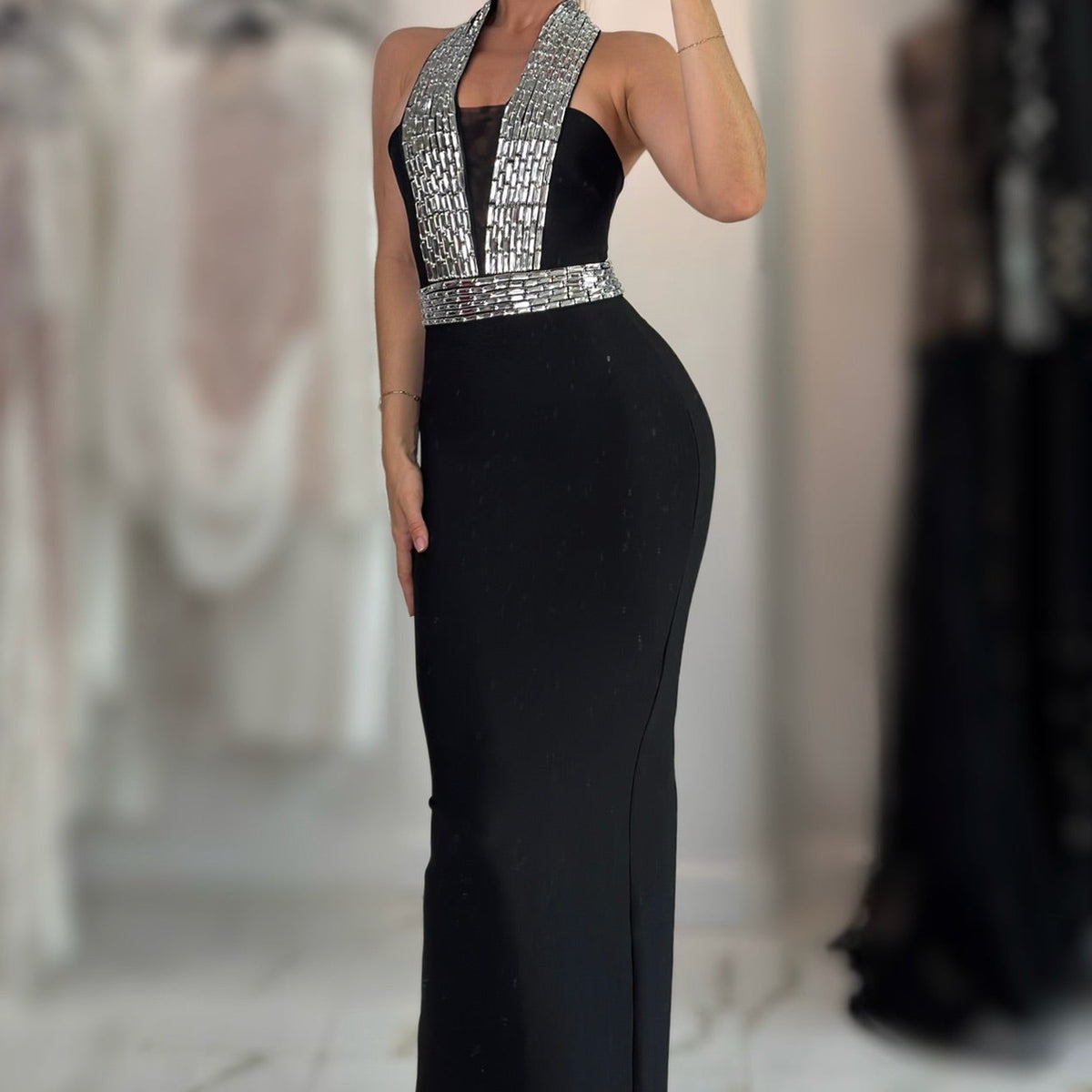 Jessica Bara Marizela Bodycon Halter Neck Maxi Dress