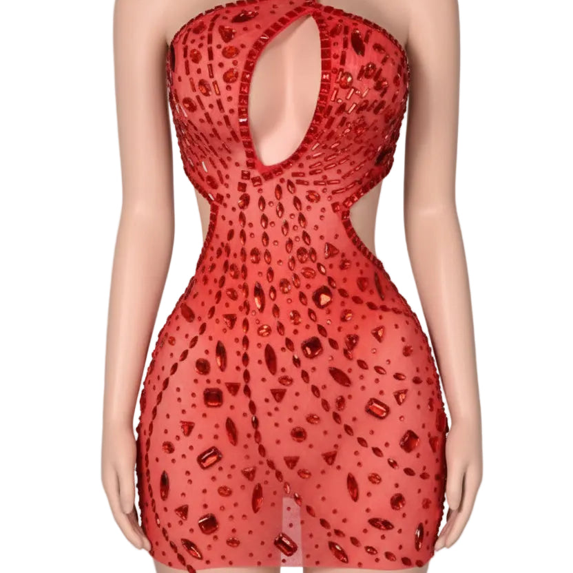 Jessica Bara Merida Crystal Cut Out One Shoulder Mini Dress