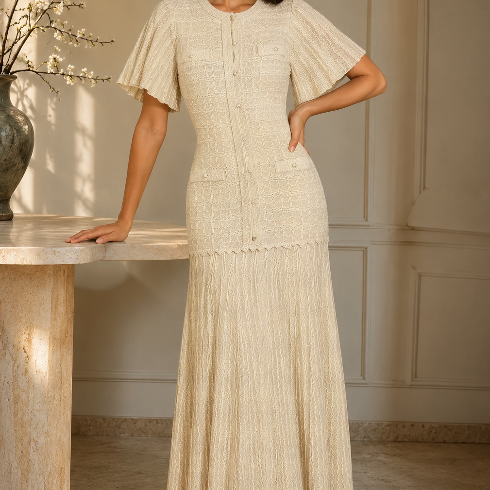 Jessica Bara Meroca Knit Flare Maxi Dress