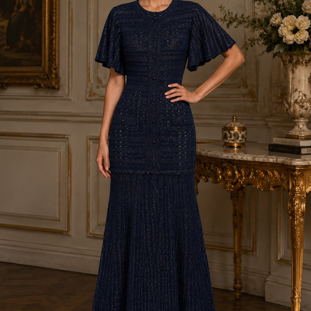 Jessica Bara Meroca Knit Flare Maxi Dress