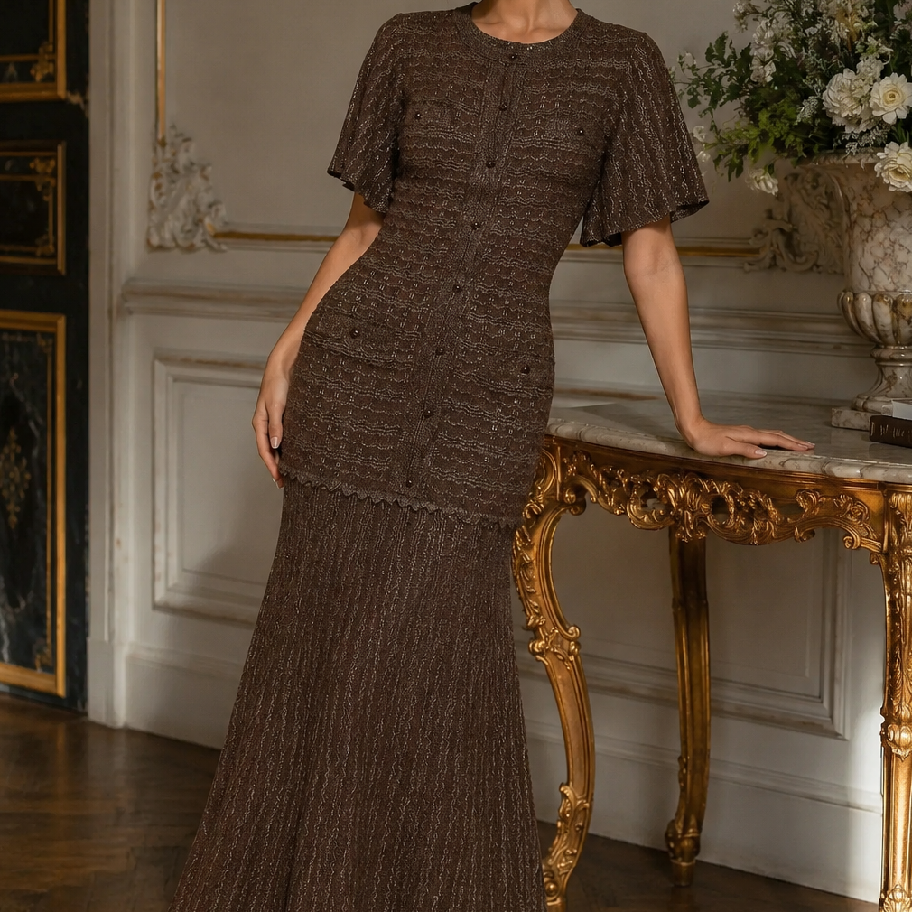 Jessica Bara Meroca Knit Flare Maxi Dress