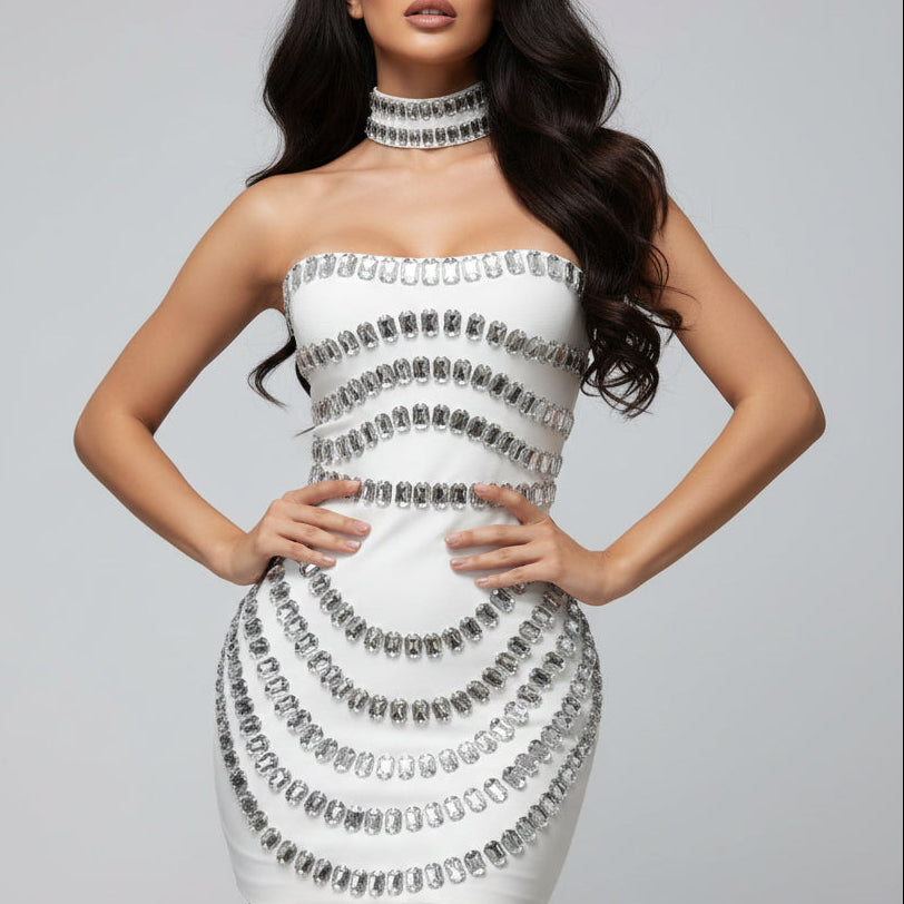 Jessica Bara Mikasa Sequin Choker Mini Dress