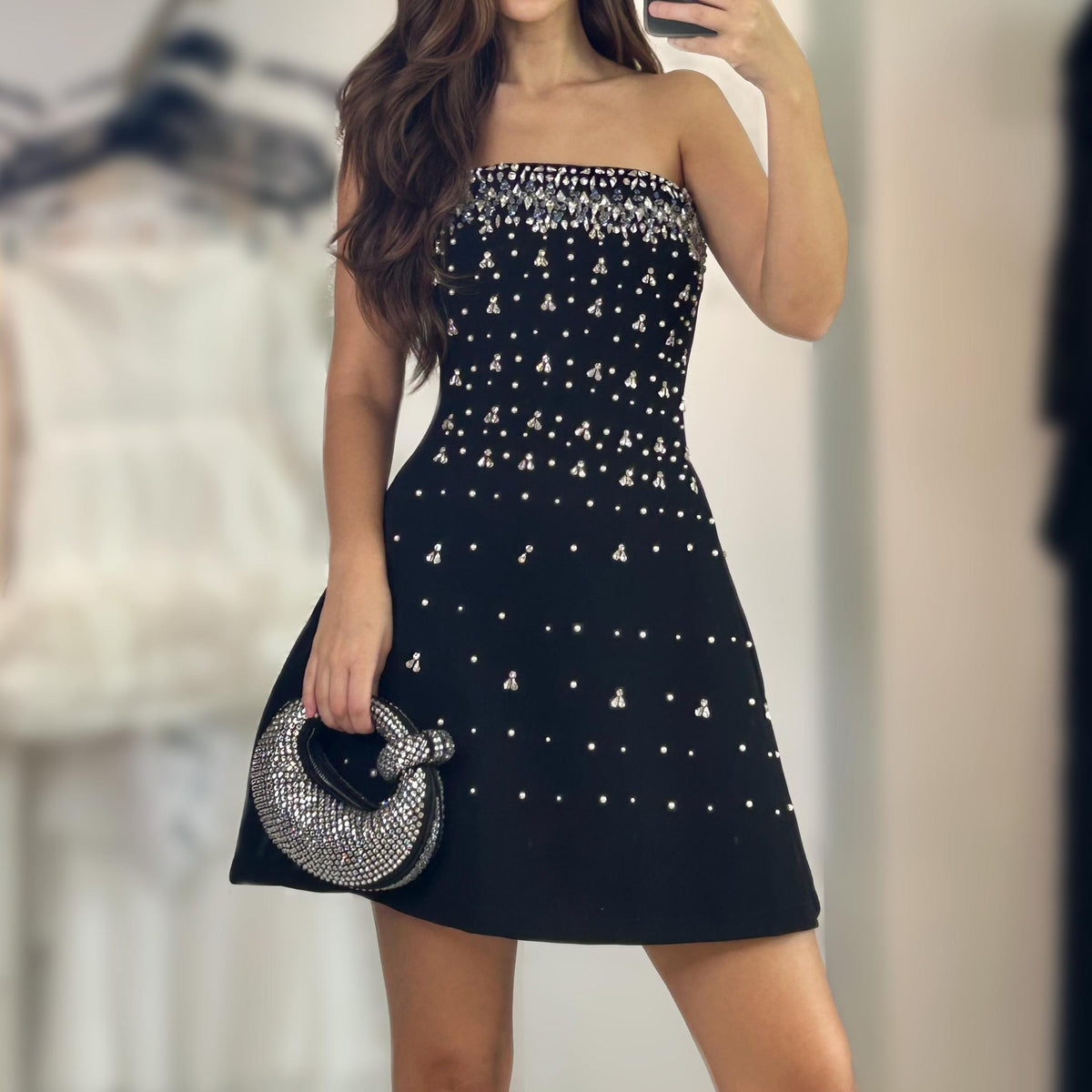 Jessica Bara Nerami Strapless Tube Crystal Beaded Mini Dress