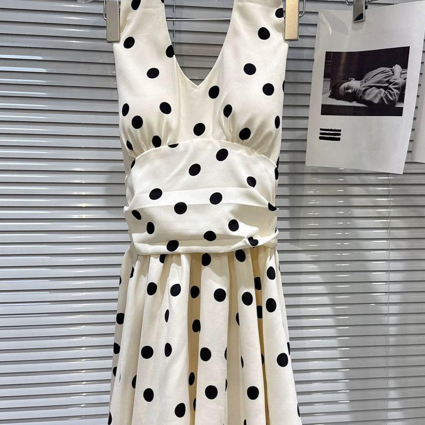 Jessica Bara Poria Polka Dot Halter Neck Ribbon Mini Dress