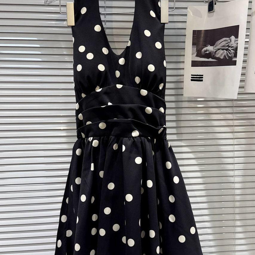 Jessica Bara Poria Polka Dot Halter Neck Ribbon Mini Dress