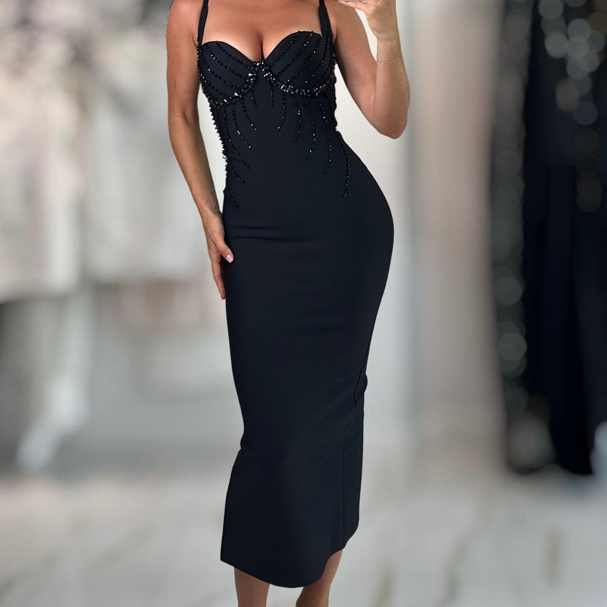 Jessica Bara Razel Crystal Bodycon Maxi Dress