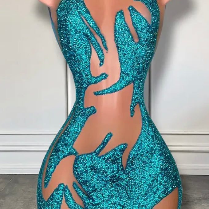 Jessica Bara Rhea Mesh Crystal Mini Dress