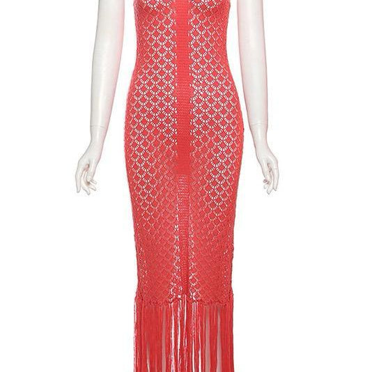 Jessica Bara Rikash Collared Fringe Maxi Dress