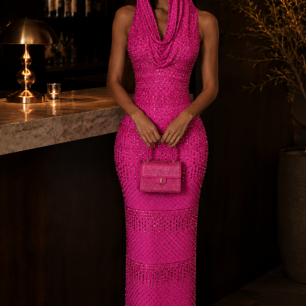Jessica Bara Serafa Crystal Gown with Hood
