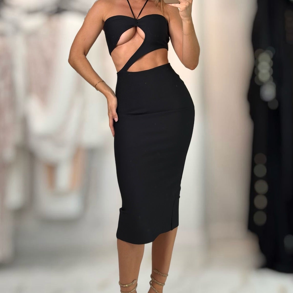 Jessica Bara Seressa Cut Out Halter Neck Midi Dress